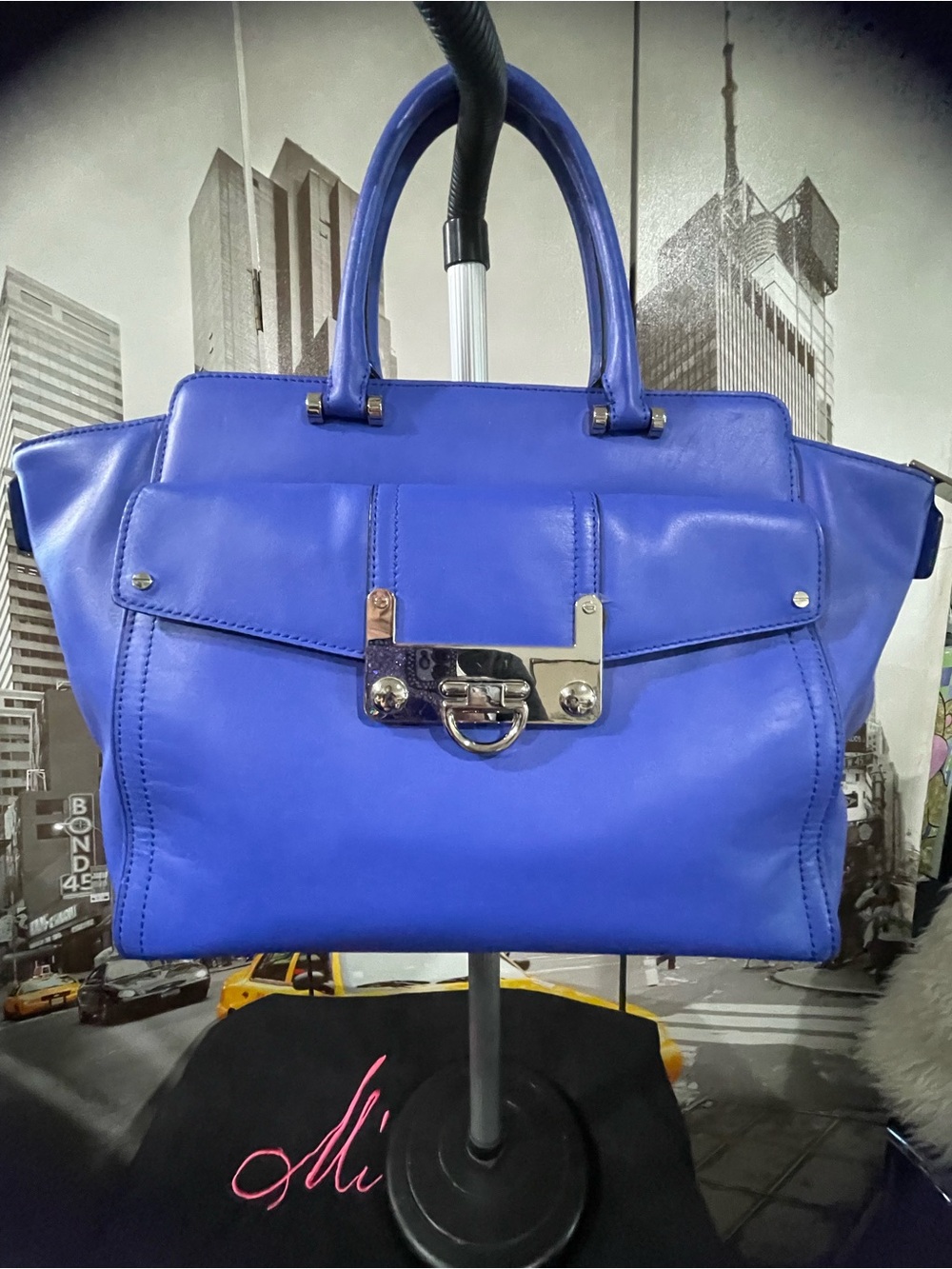 MILLY Satchel Cobalt Blue Leather BRYANT Convertible Tote Bag NEW! $598